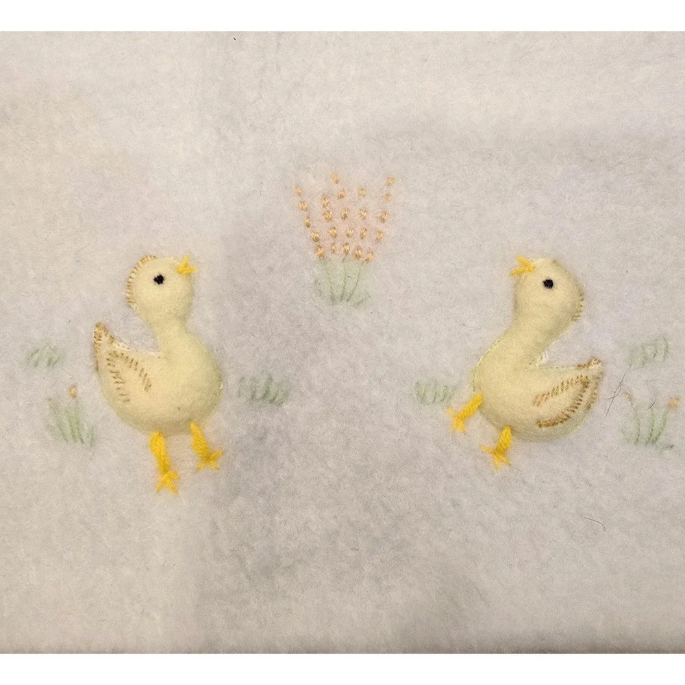 Vintage Trampunto‎ Ducks Baby Blanket Cotton Blend Embroidered Reversible Italy